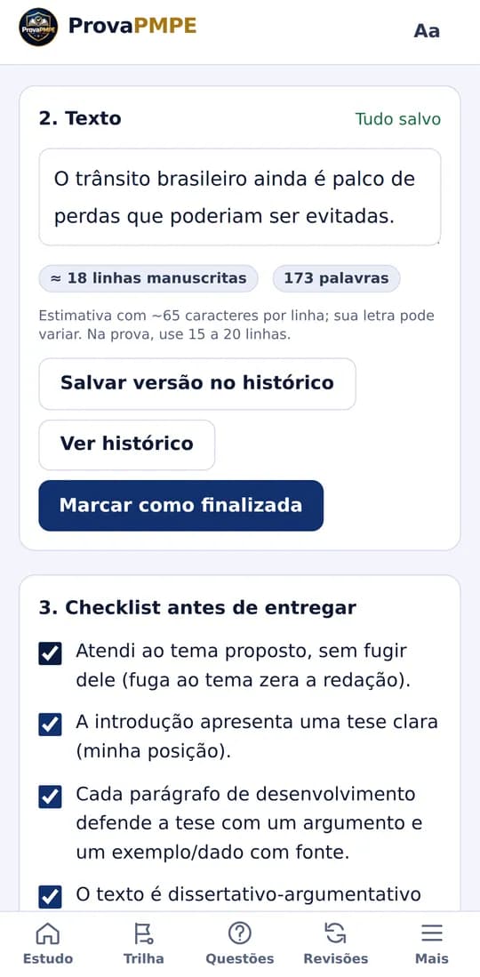 Proposta de redação no celular com textos motivadores