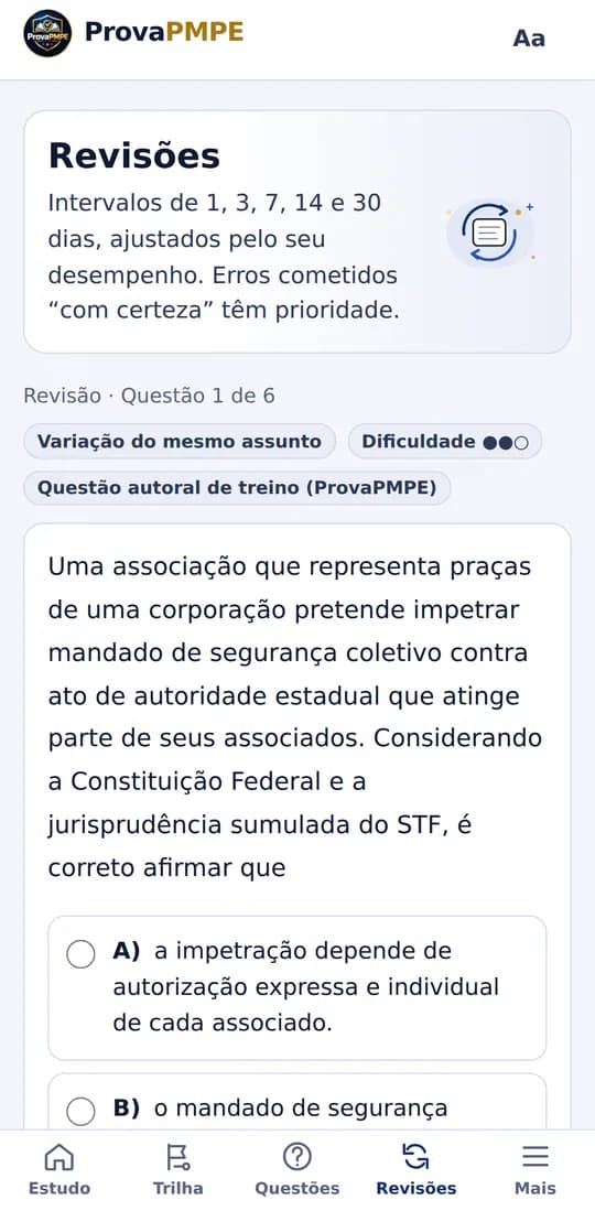 Revisão de questão no celular